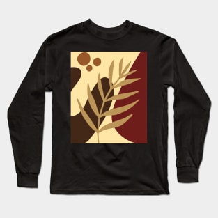 Minimal Modern  Abstract Shapes Olive Brown Leaf   Pattern Long Sleeve T-Shirt